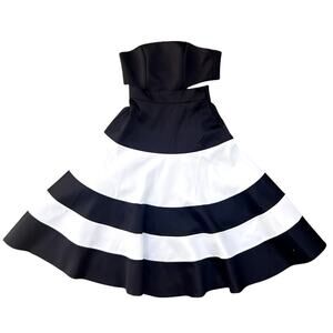 Alexis | Simona Strapless Satin A-Line Cutout Dress Black White Size XS